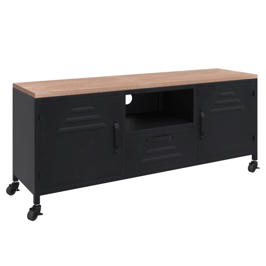 TV Cabinet Black 110x30x43 cm Iron and Solid Wood Fir