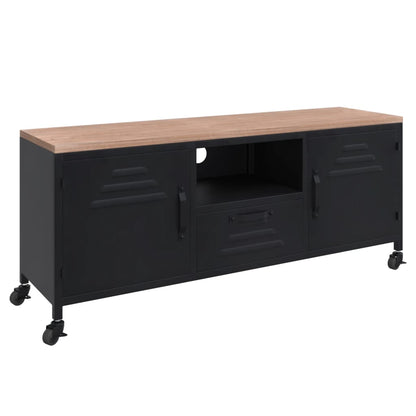 TV Cabinet Black 110x30x43 cm Iron and Solid Wood Fir