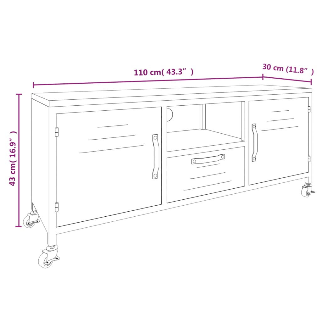 TV Cabinet Black 110x30x43 cm Iron and Solid Wood Fir