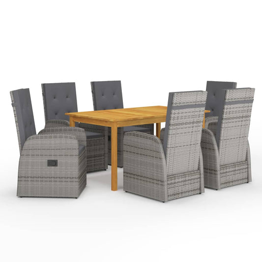 7 Piece Garden Dining Set with Cushions Grey Poly Rattan