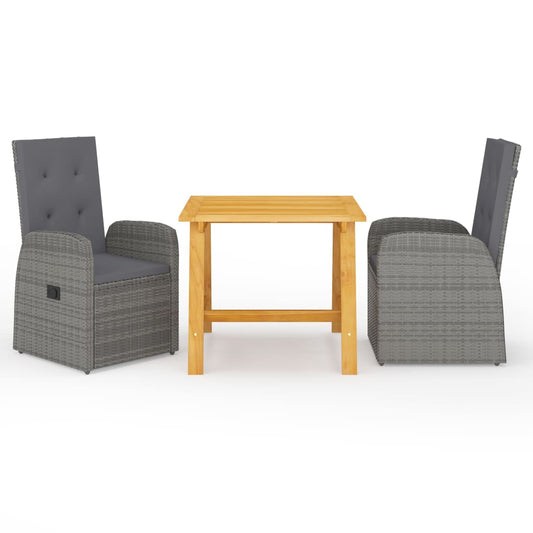 3 Piece Garden Dining Set with Cushions Grey Poly Rattan