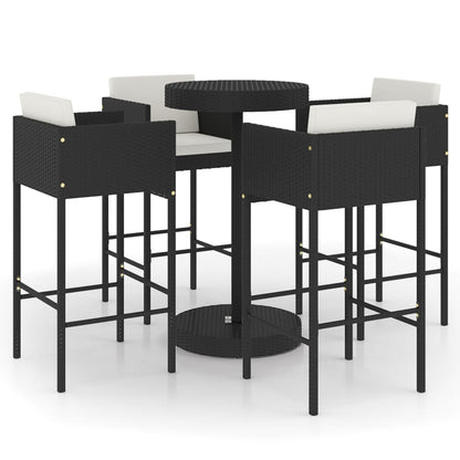 5 Piece Garden Bar Set with Cushions Poly Rattan Black