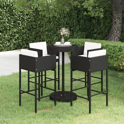 5 Piece Garden Bar Set with Cushions Poly Rattan Black