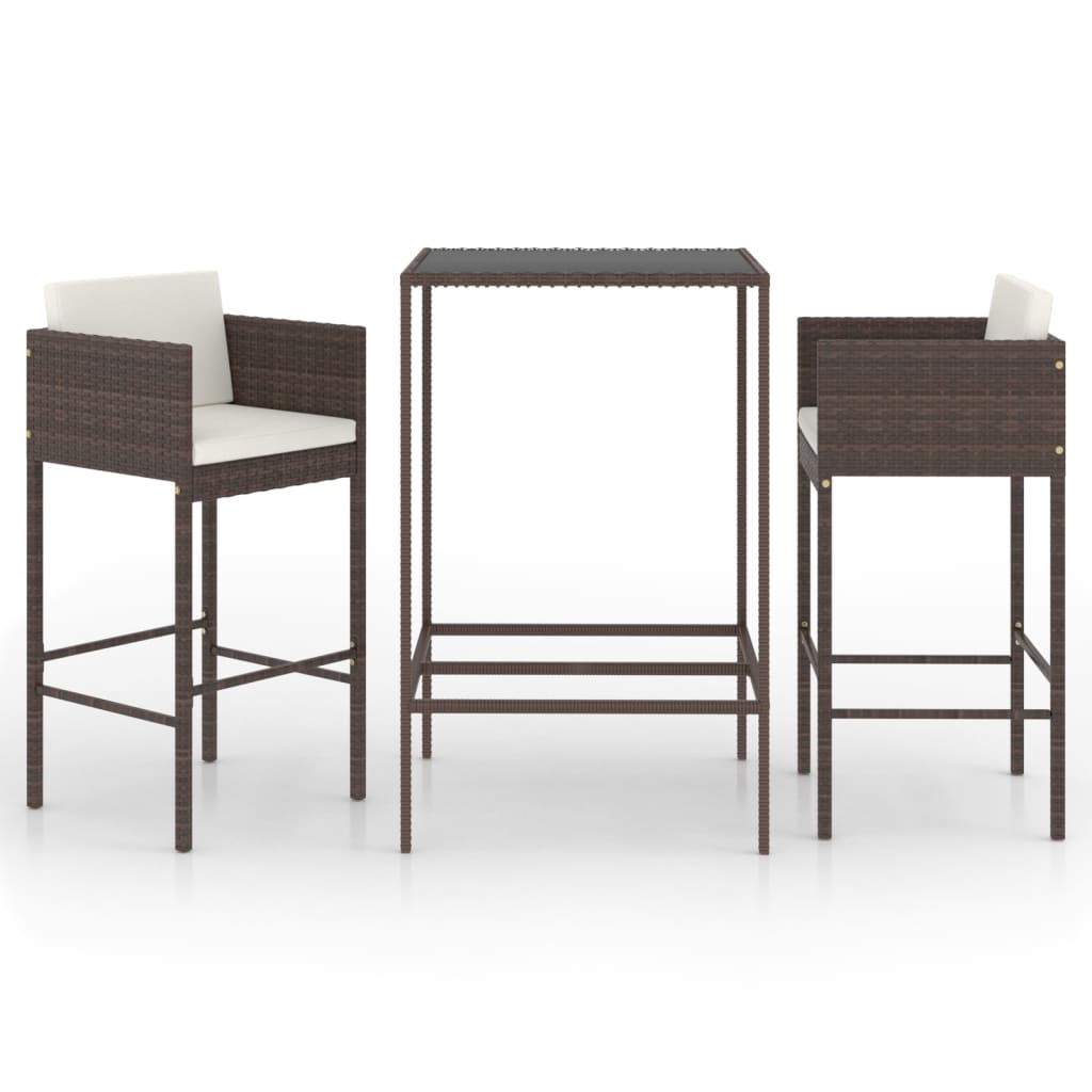 3 Piece Garden Bar Set with Cushions Poly Rattan Brown