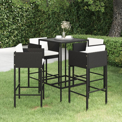 5 Piece Garden Bar Set with Cushions Poly Rattan Black