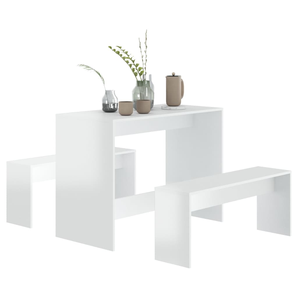 3 Piece Dining Set High Gloss White Engineered Wood