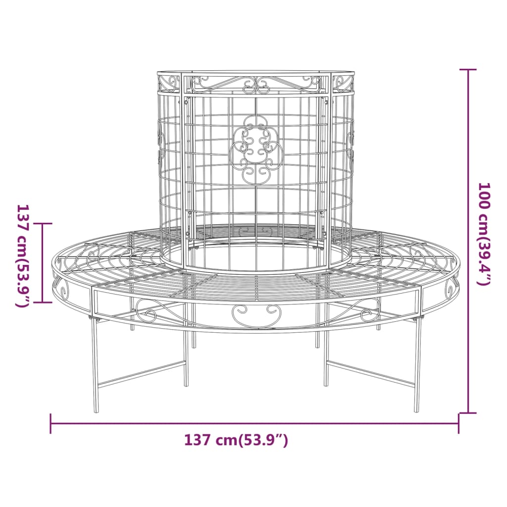 Round Tree Bench Ø137 cm Black Steel