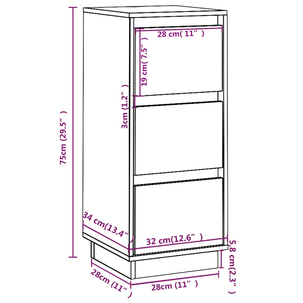 Sideboards 2 pcs Honey Brown 32x34x75 cm Solid Wood Pine