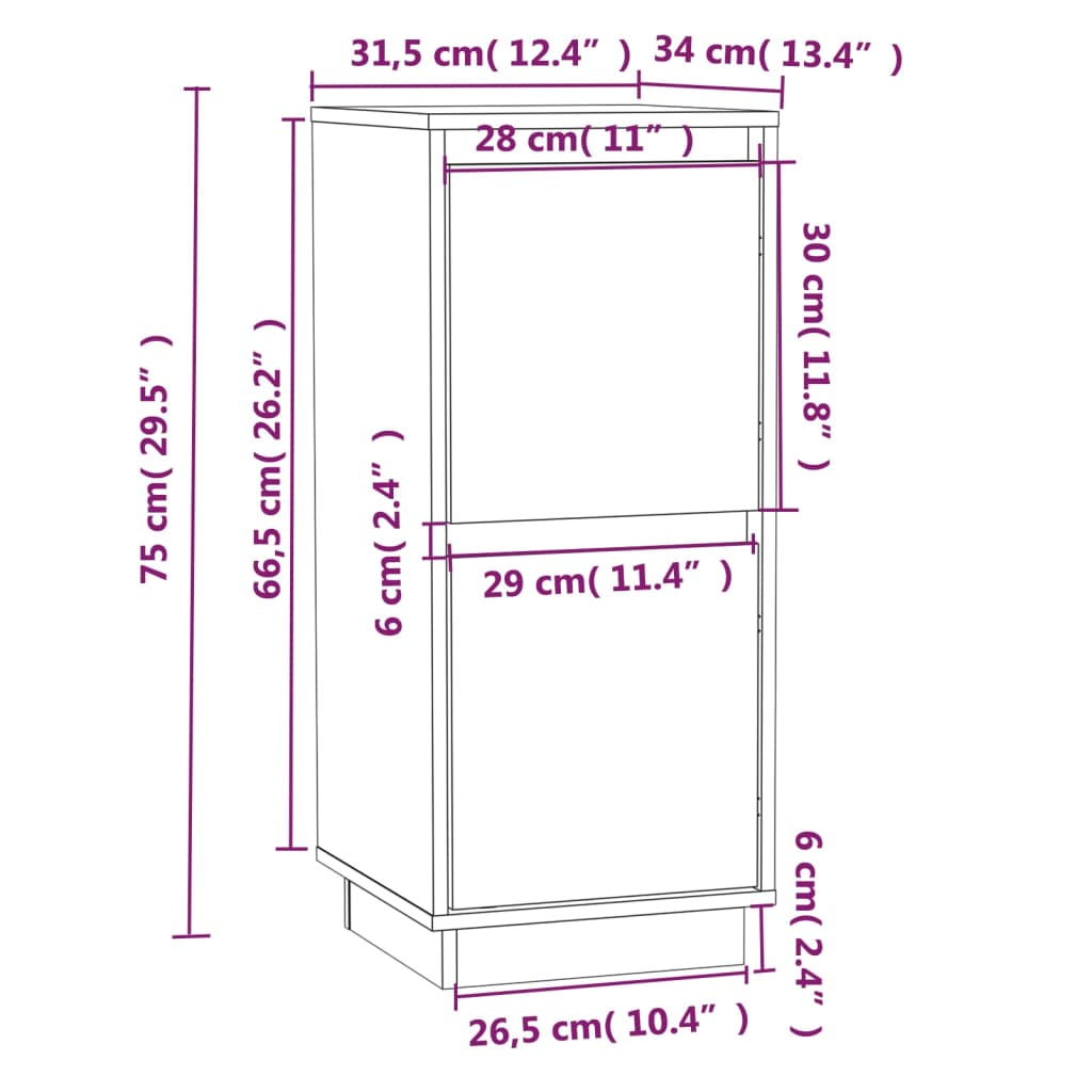 Sideboards 2 pcs Grey 31.5x34x75 cm Solid Wood Pine