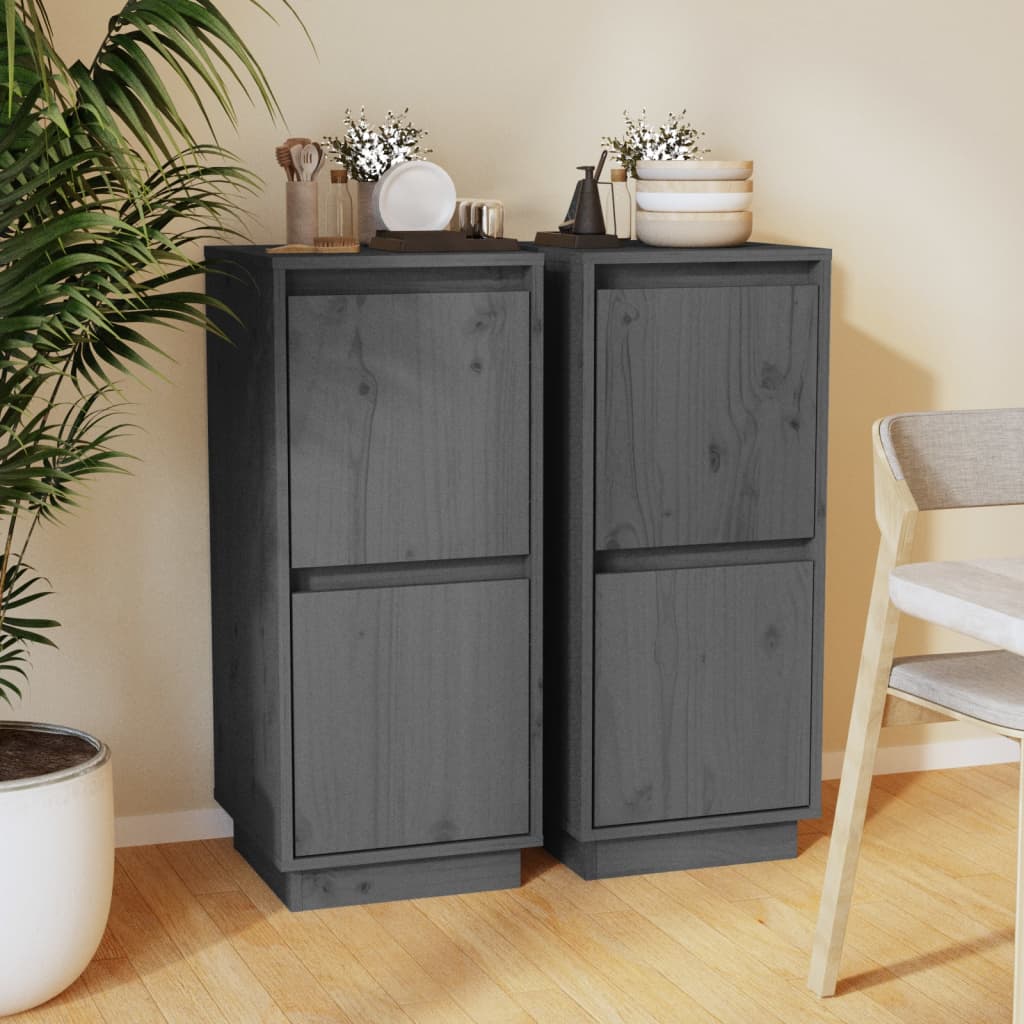 Sideboards 2 pcs Grey 31.5x34x75 cm Solid Wood Pine