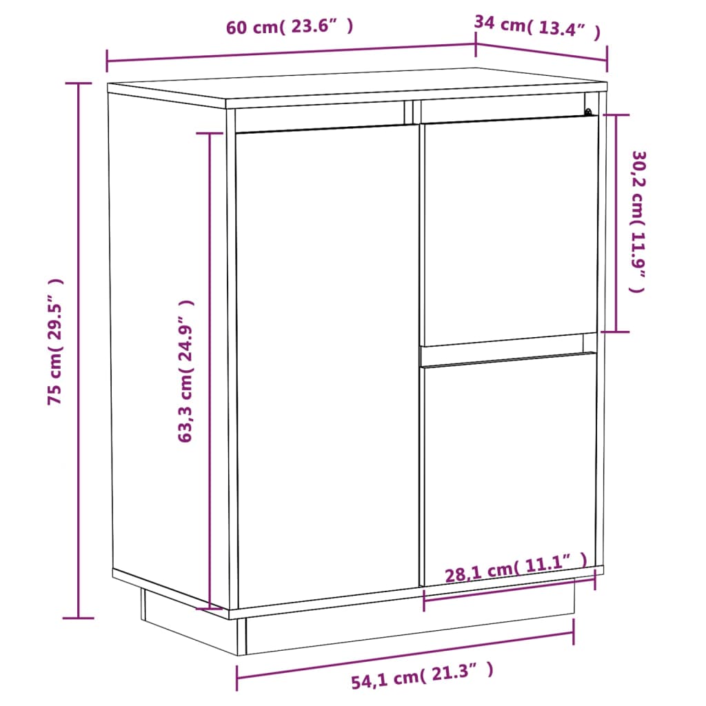 Sideboard 60x34x75 cm Solid Wood Pine