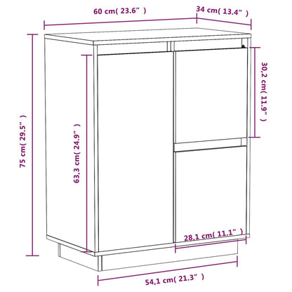 Sideboard White 60x34x75 cm Solid Wood Pine