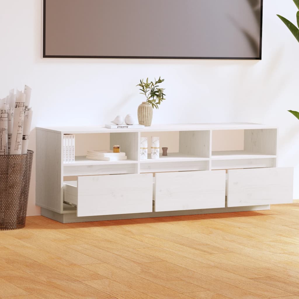 TV Cabinet White 140x37x50 cm Solid Wood Pine