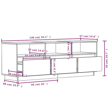 TV Cabinet White 140x37x50 cm Solid Wood Pine