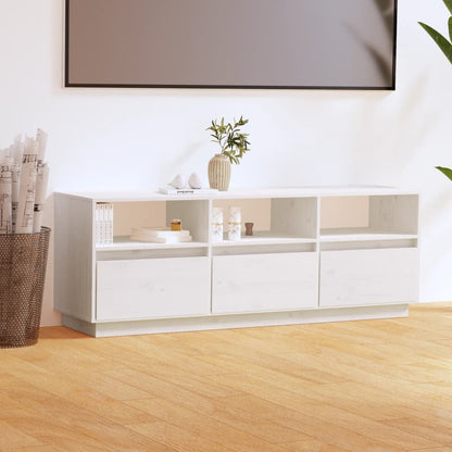 TV Cabinet White 140x37x50 cm Solid Wood Pine