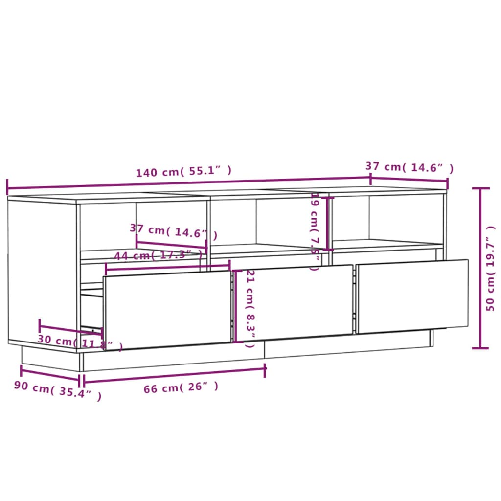 TV Cabinet Honey Brown 140x37x50 cm Solid Wood Pine