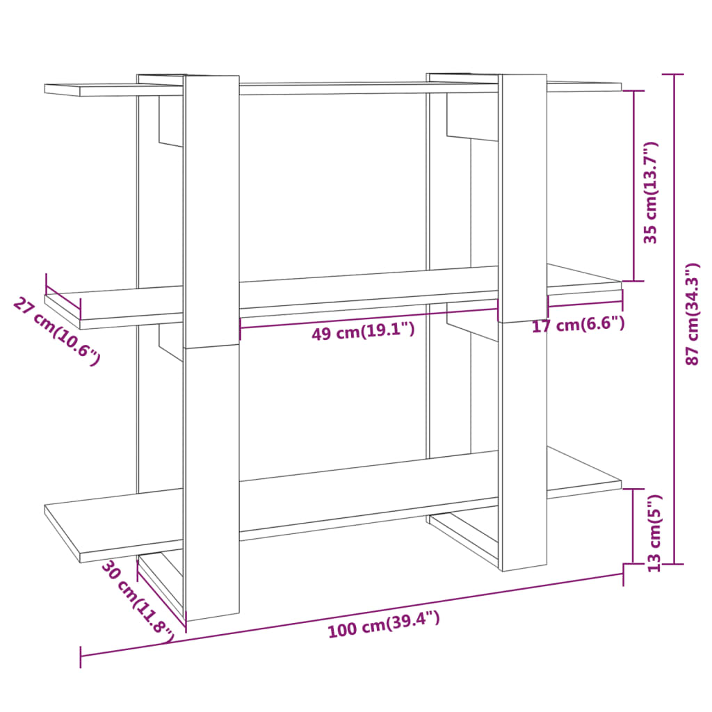 Book Cabinet/Room Divider High Gloss White 100x30x87 cm