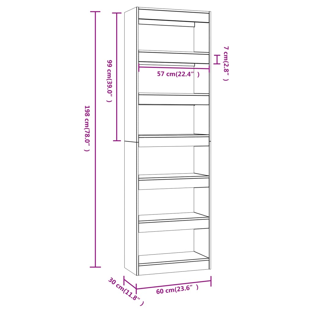 Book Cabinet/Room Divider Concrete Grey 60x30x198 cm