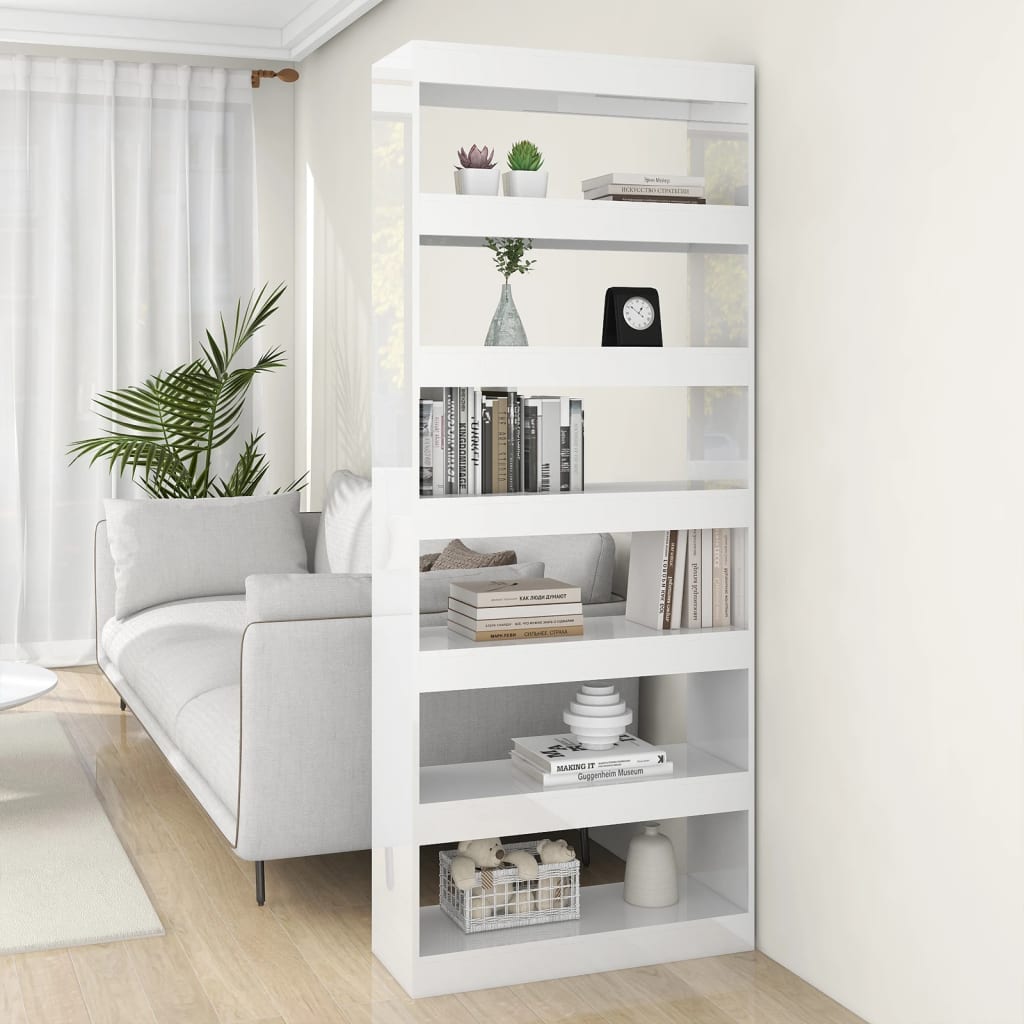 Book Cabinet/Room Divider High Gloss White 80x30x198 cm Engineered Wood