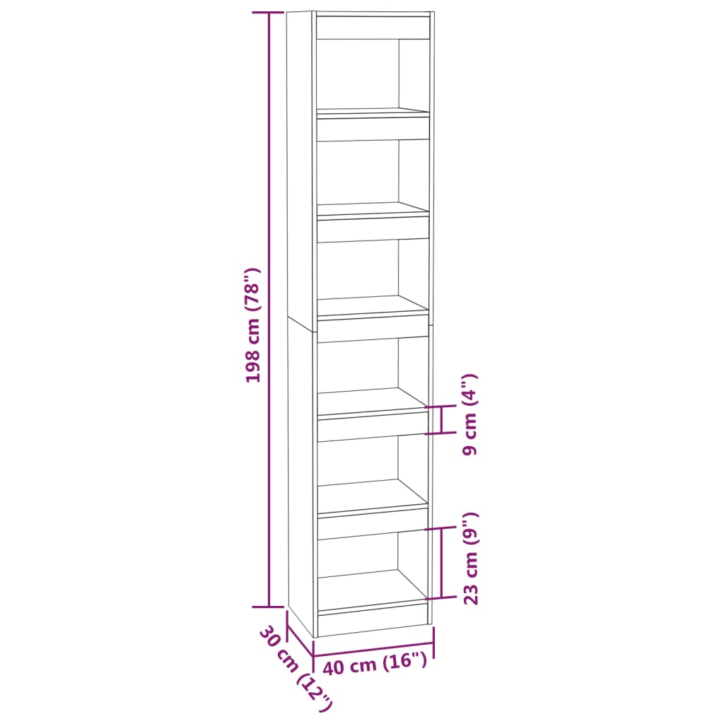 Book Cabinet/Room Divider Grey Sonoma 40x30x198 cm