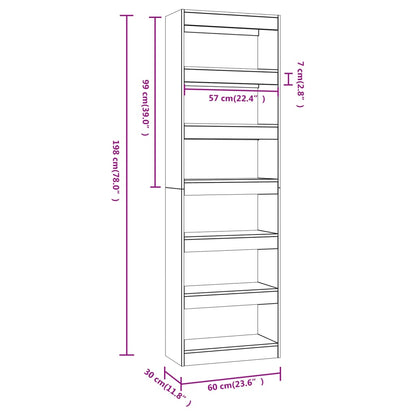 Book Cabinet/Room Divider Grey Sonoma 60x30x198 cm