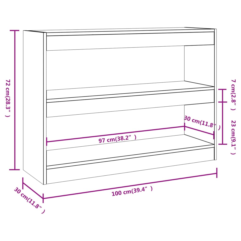 Book Cabinet/Room Divider Grey Sonoma 100x30x72 cm