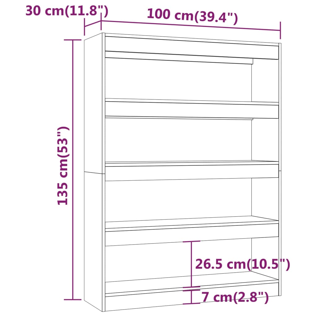 Book Cabinet/Room Divider Brown Oak 100x30x135 cm