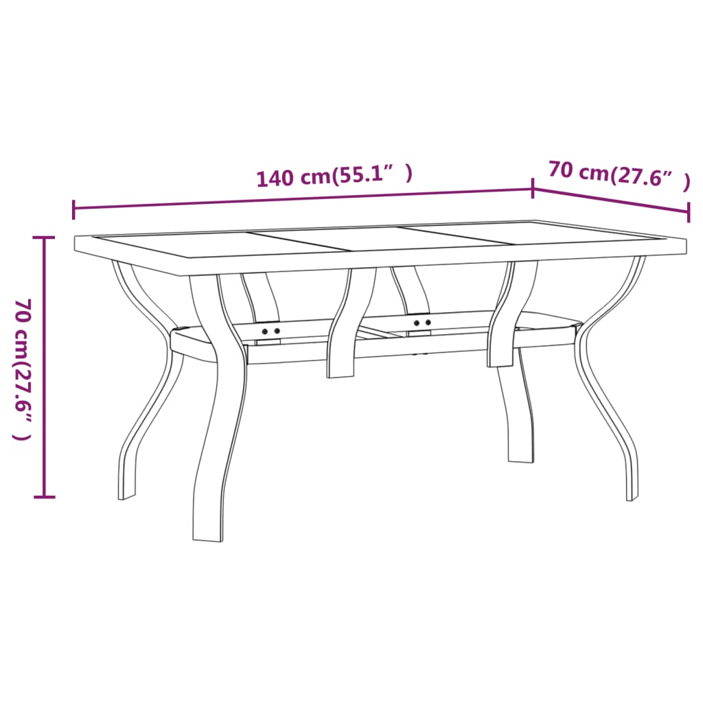 Garden Table Black 140x70x70 cm Steel and Glass