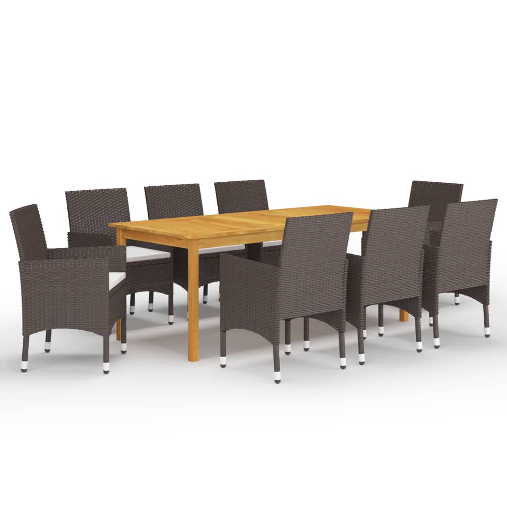 9 Piece Garden Dining Set with Cushions Brown