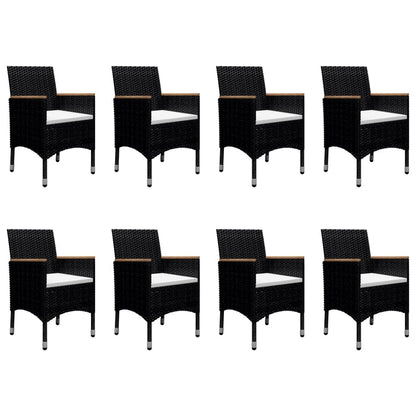 9 Piece Garden Dining Set Poly Rattan and Solid Wood Black