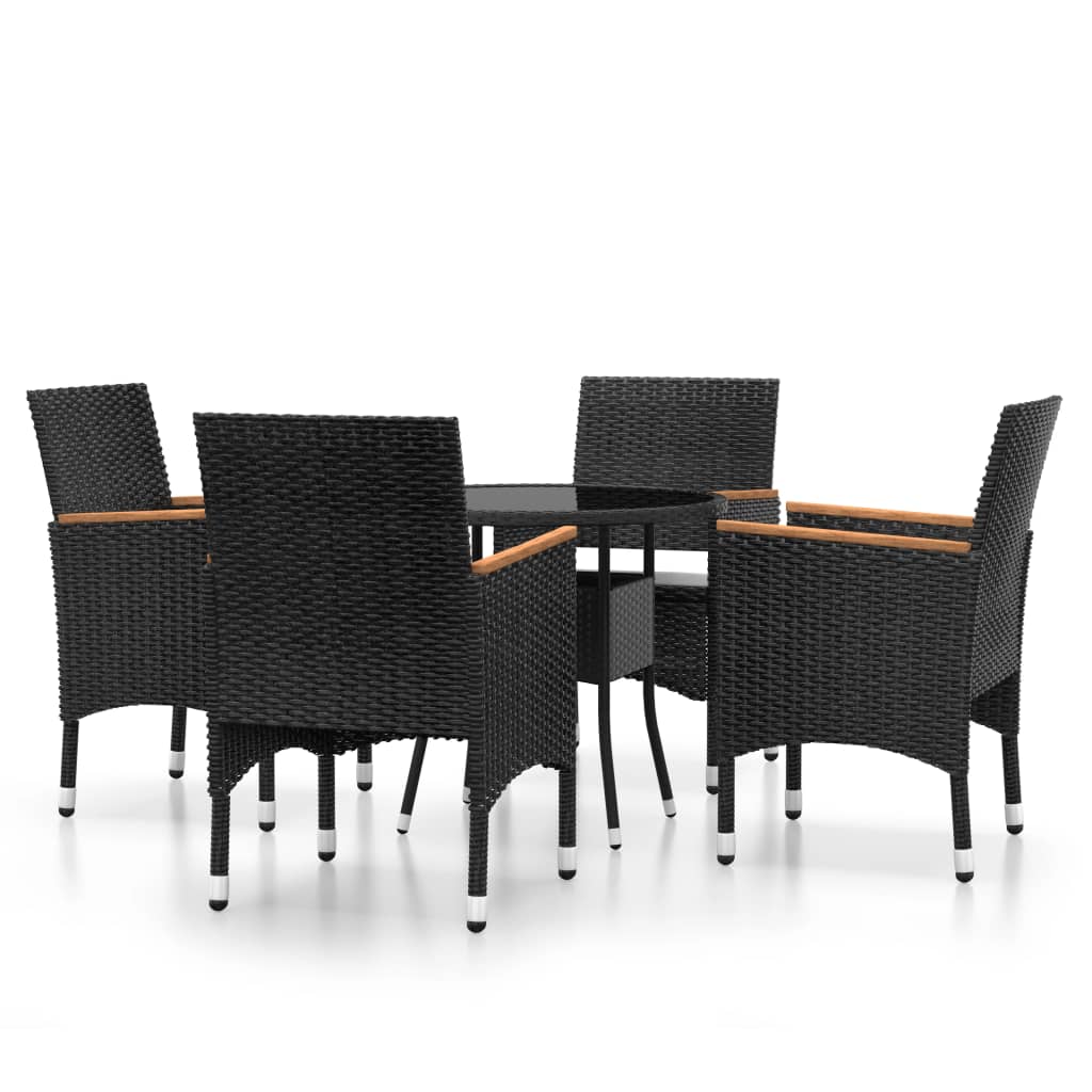 5 Piece Garden Bistro Set Poly Rattan and Tempered Glass Black