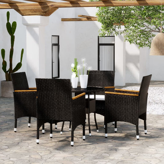 5 Piece Garden Bistro Set Poly Rattan and Tempered Glass Black