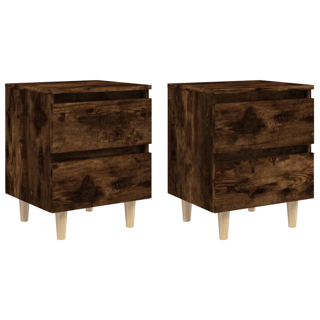 Bed Cabinets with Solid Wood Legs 2 pcs Smoked Oak 40x35x50 cm