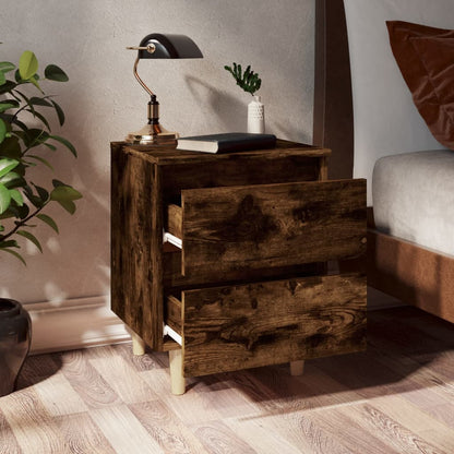 Bed Cabinets with Solid Wood Legs 2 pcs Smoked Oak 40x35x50 cm