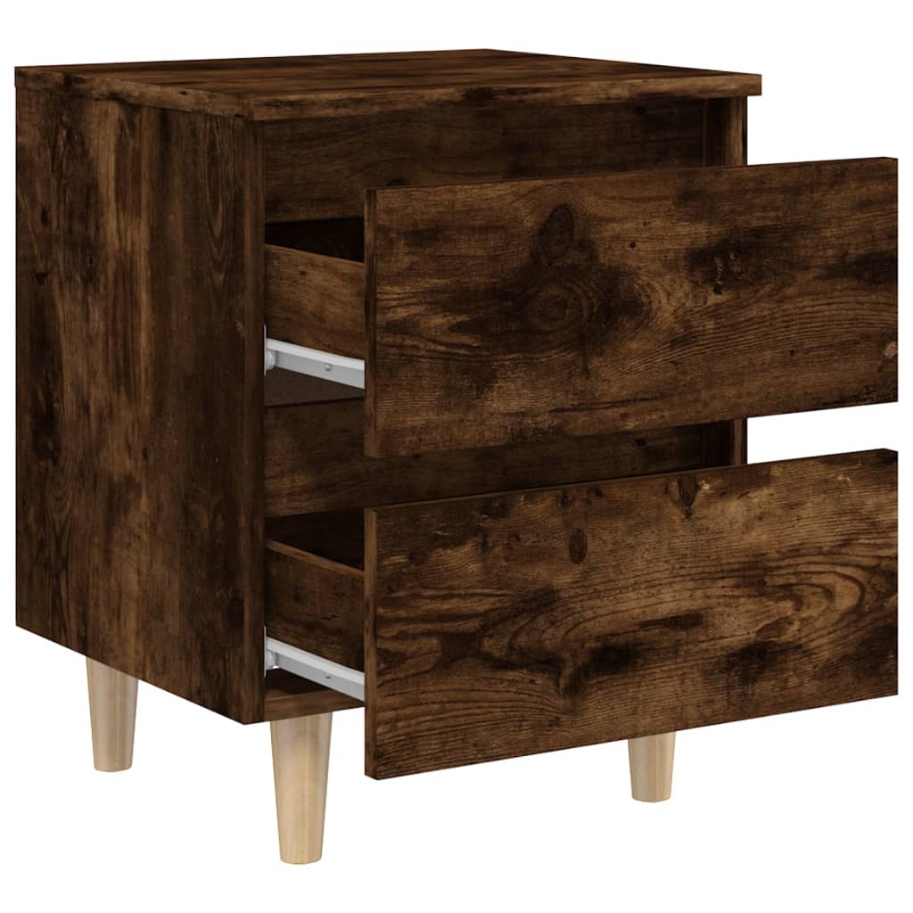 Bed Cabinets with Solid Wood Legs 2 pcs Smoked Oak 40x35x50 cm