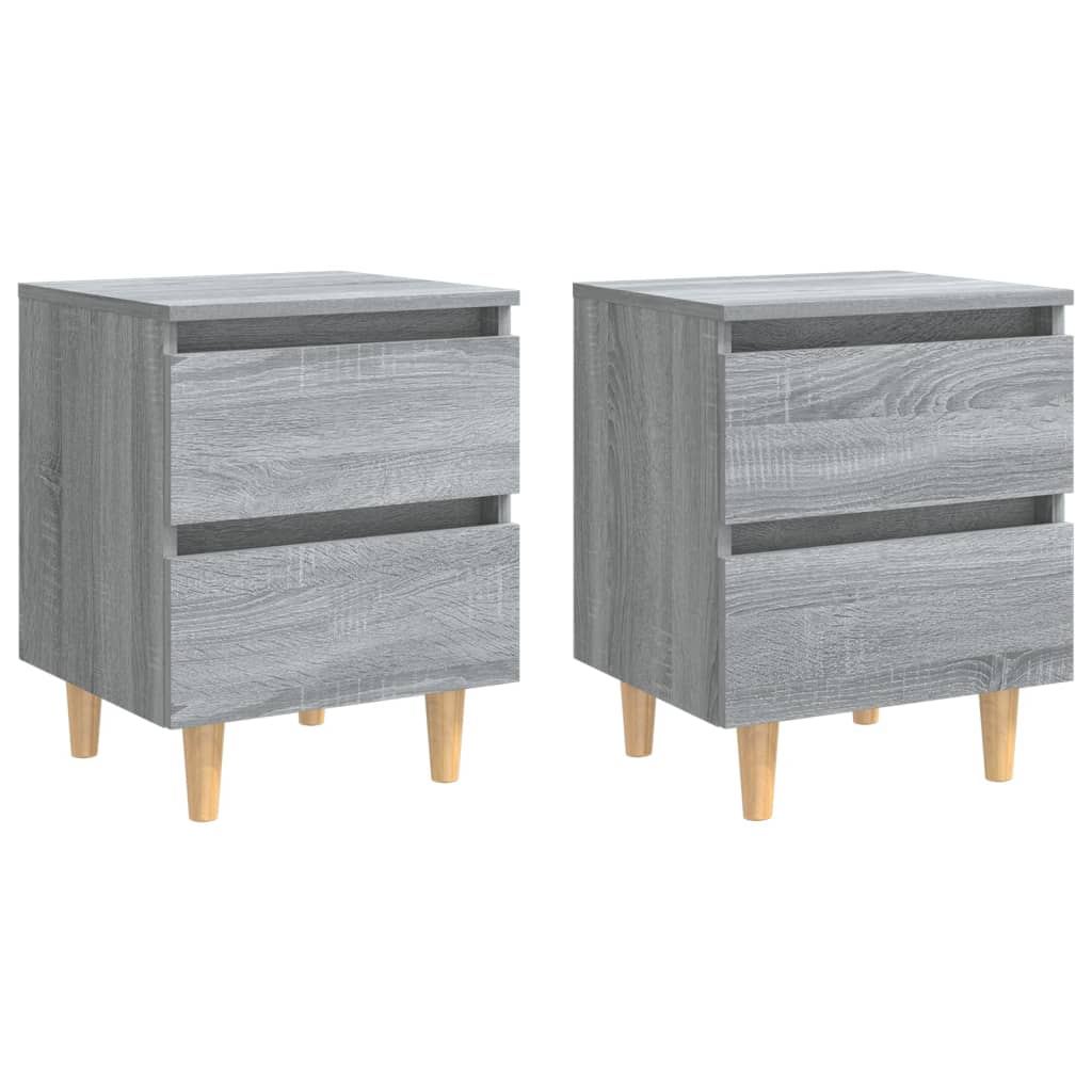 Bed Cabinets with Solid Wood Legs 2 pcs Grey Sonoma 40x35x50 cm