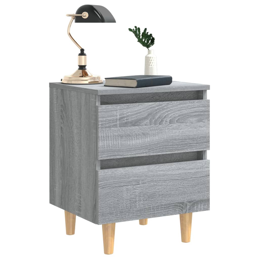 Bed Cabinets with Solid Wood Legs 2 pcs Grey Sonoma 40x35x50 cm