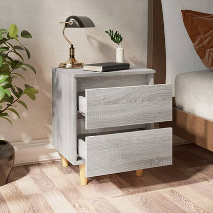 Bed Cabinets with Solid Wood Legs 2 pcs Grey Sonoma 40x35x50 cm