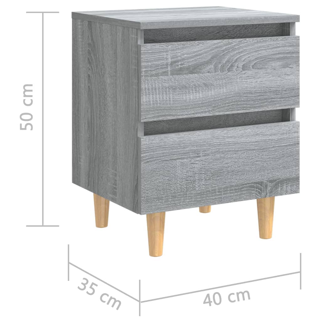 Bed Cabinets with Solid Wood Legs 2 pcs Grey Sonoma 40x35x50 cm