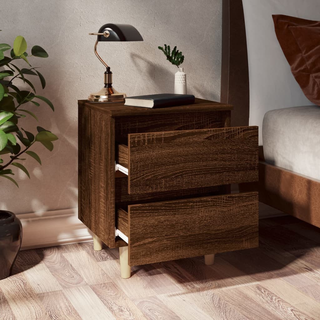 Bed Cabinet with Solid Wood Legs Brown Oak 40x35x50 cm