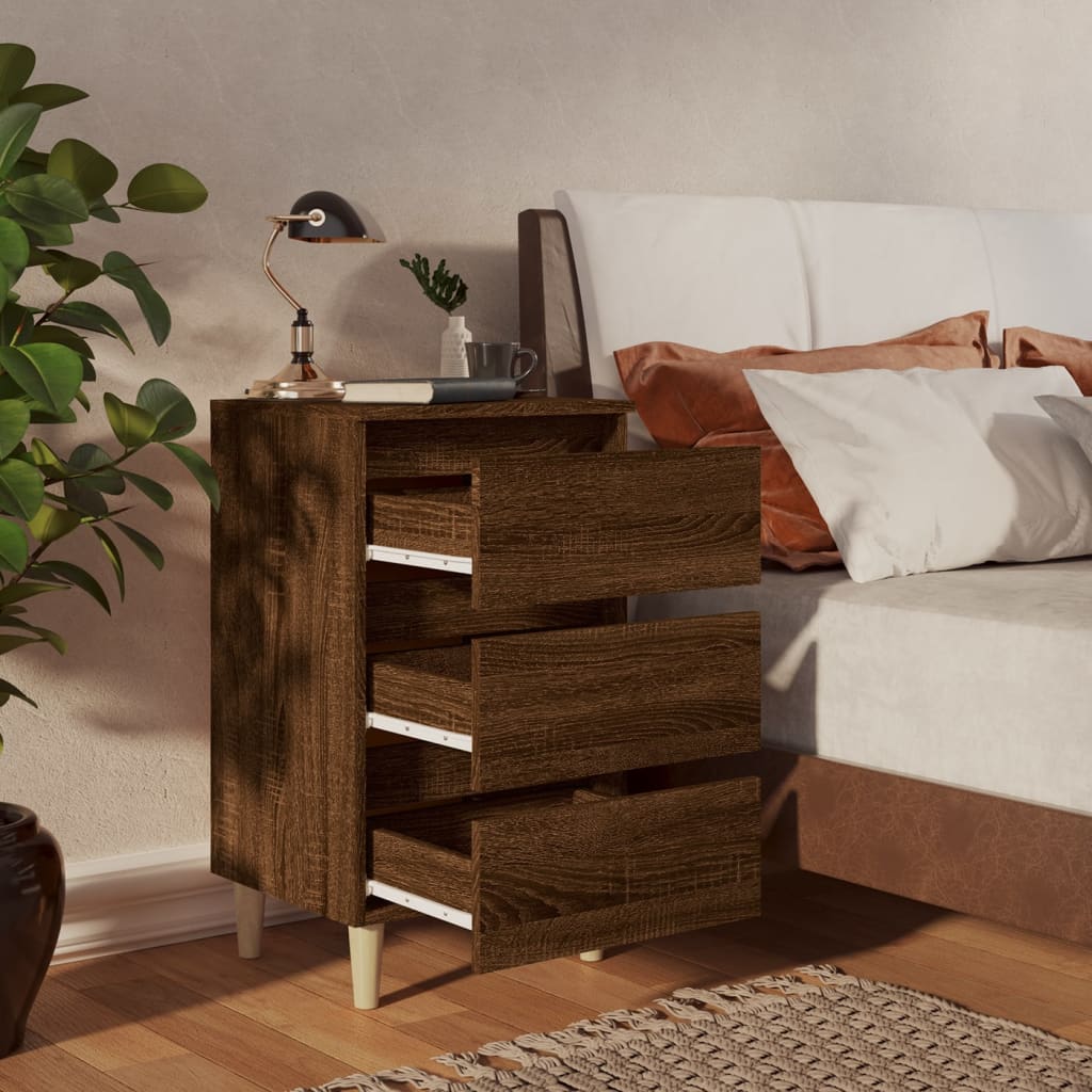 Bed Cabinet with Solid Wood Legs Brown Oak 40x35x69 cm