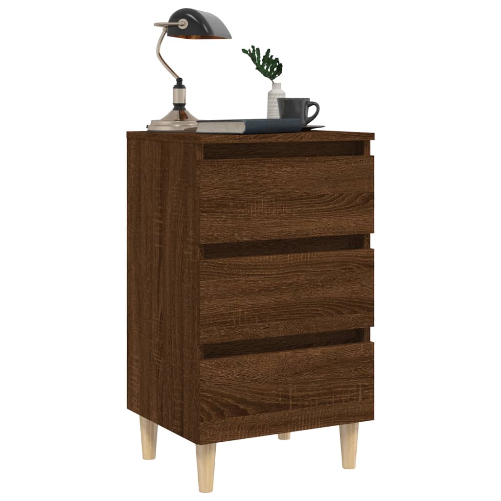 Bed Cabinet with Solid Wood Legs Brown Oak 40x35x69 cm