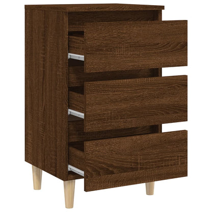 Bed Cabinet with Solid Wood Legs Brown Oak 40x35x69 cm