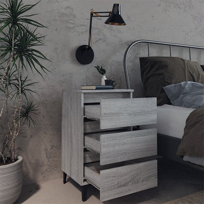 Bed Cabinet with Metal Legs Grey Sonoma 40x35x69 cm