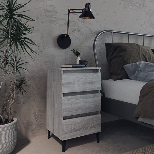 Bed Cabinet with Metal Legs Grey Sonoma 40x35x69 cm