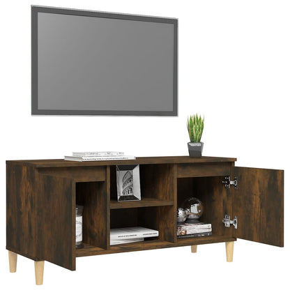 TV Cabinet with Solid Wood Legs Smoked Oak 103.5x35x50 cm