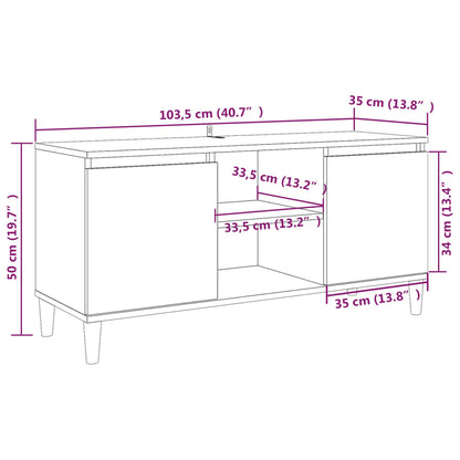 TV Cabinet with Solid Wood Legs Smoked Oak 103.5x35x50 cm