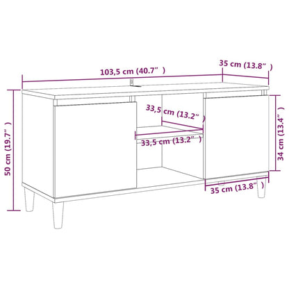 TV Cabinet with Solid Wood Legs Grey Sonoma 103.5x35x50 cm