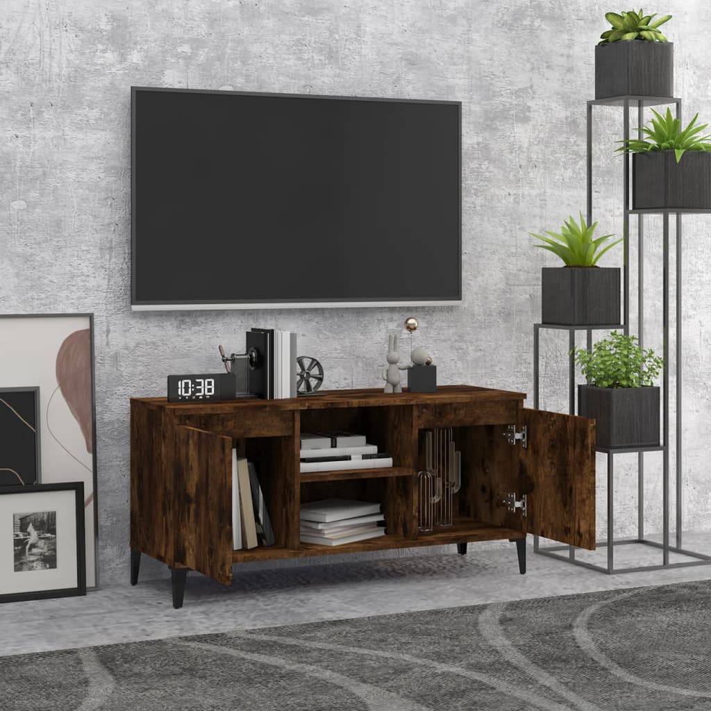 TV Cabinet with Metal Legs Smoked Oak 103.5x35x50 cm