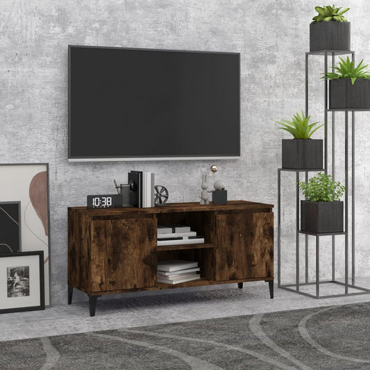 TV Cabinet with Metal Legs Smoked Oak 103.5x35x50 cm